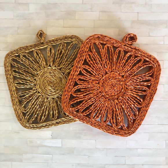 Unbranded Other - Vintage Orange Natural Straw Pot Holders (2)